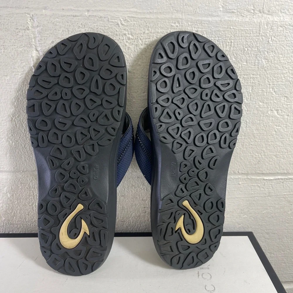 OluKai Kia'i II Sandal HLA Gray Navy Blue Flip Flops Sandals Slip‎ On Men's 8 US